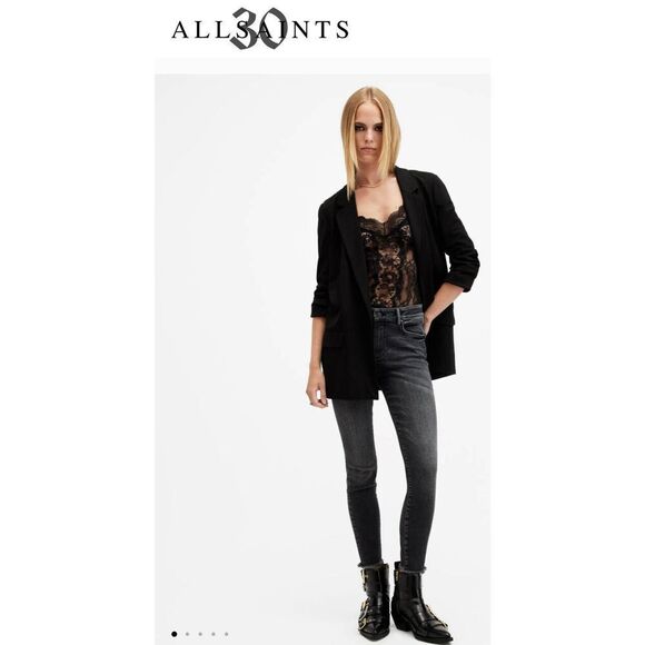 All Saints Black Low Rise Stretch Skinny Jeans Size 29 Classic 5 Pocket - Picture 1 of 4